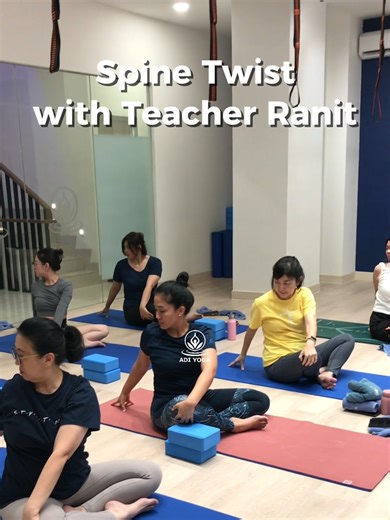 Spine Twist Yoga Class with Teacher Ranit Chowdhury Benefits of Spine Twist Yoga ✔ Improves spinal mobility : Twists help free up tight areas along the spine, increasing range of motion and flexibility. ✔ Relieves back and shoulder tension : Rotation releases stiffness in the lower back, mid-back, and shoulder girdle, reducing everyday discomfort. ✔ Strengthens the core : Gentle engagement of the abdominal muscles supports better posture and stability. ✔ Stimulates digestion : Twisting actions m