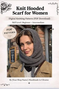 PDF Knitting Pattern for Hooded Scarf | Easy Knit Cowl With I-cord Edging | Digital Download - Etsy