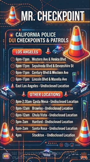 DUI Checkpoints Friday April 17th 2026