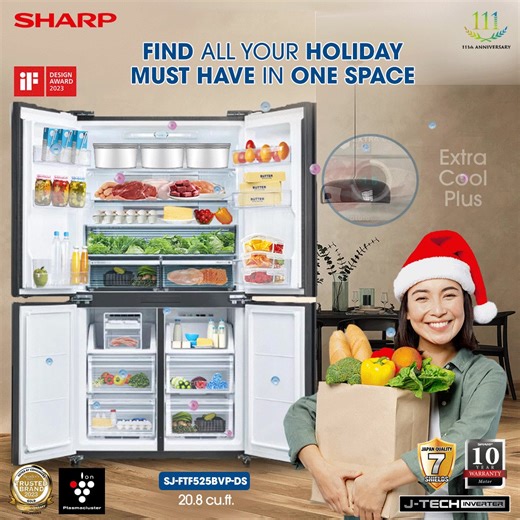4-Door J-Tech Inverter Refrigerator Upgrade your lifestyle this holiday season with the Sharp Refrigerator – your ultimate kitchen companion. Experience the convenience of our Express Freezing Feature, rapidly cooling food at an impressive -24° in just 6 hours, keeping your items fresh. Take freshness to new heights with our cutting-edge Plasmacluster Ion (PCI) technology, expertly inhibiting bacteria growth and elevating food preservation for a festive and flavorful season. For more product inf
