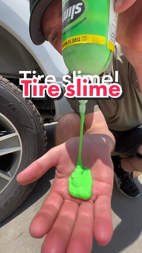 Have you ever used tire slime? 😬✅ #gripclean #tireslime #roadsideassistance #hugemess #cleaninghacks #tiktokclean #slime #greengoo