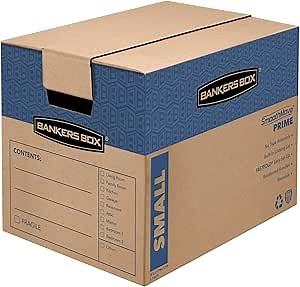 Bankers Box Small Prime Moving Box 5 Pack, Reinforced Handles, Tape-Free Assembly, Attached Lid, 16-in x 12-in x 12-in (8862701)