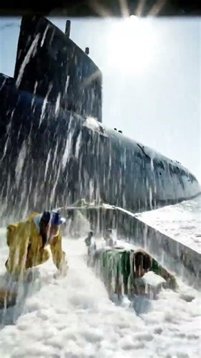 Submarine emergency surface close to small boat #navy