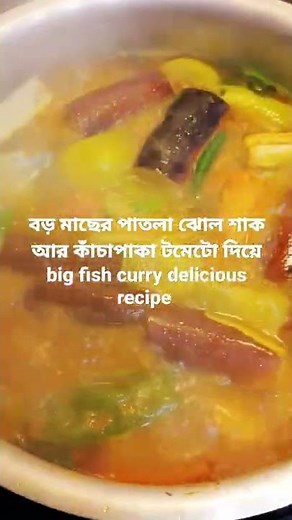 বড় মাছের পাতলা ঝোল শাক আর কাঁচাপাকা টমেটো big fish curry/Jhol #short #cooking