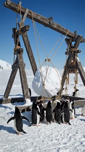 AI Art: Penguins Building a Giant Snowball Catapult