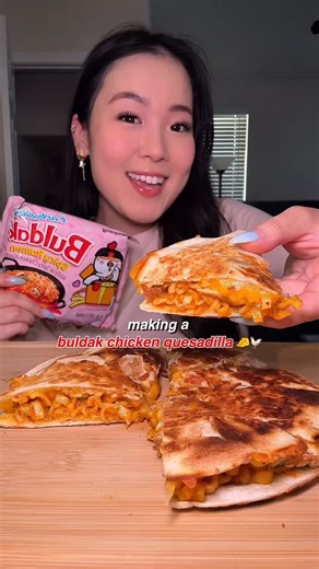 irene kim on Instagram: "will be making this again asap cause it was so good @buldak_global @kraft_brand #buldak #buldakramen #buldakcarbonara #buldaknoodles #chickenquesadilla #chickenquesadillarecipe #quesadilla #foodcombo"