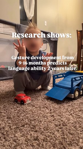 Gestures are crucial to language development! Hi🙋‍♀️ I’m Alexis, mom & speech-language pathologist who makes it easy for busy parents to support their babys’ and toddlers’ communication skills at home. Gestures are building blocks for language development- they are an early form of communication to help babies & toddlers express themselves & get their wants and needs met before they can use verbal language. They also show the development of social and symbolic language! Research shows that acqu