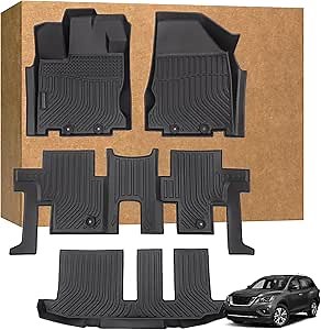 Floor Mats for 2013-2021 Nissan Pathfinder 7 Seat | 2013-2021 Infiniti QX60 | 2013 Infiniti JX35, All Weather Custom TPE Floor Mats 1st & 2nd & 3rd Row, Anti-Slip Floor Mat Black