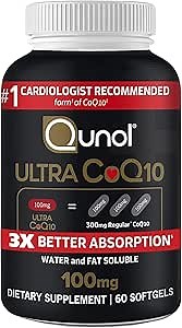 Qunol Ultra CoQ10 100mg 3X Better Absorption Patented Water and Fat Soluble Natural Supplement Form Coenzyme Q10 Antioxidant for Heart Health Packs Softgels, 120 Count
