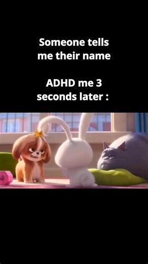adhdviibes on Instagram: "The moment someone tells you their name, your ADHD brain instantly deletes it to make space for more important things, like what you need to do, the stuff to get, and the things to organize. Short-term memory fail is a daily reality! 🤯🐰 What is your most embarrassing moment caused by totally forgetting someone's name? Follow @adhdviibes for more 💗 ------------------------------------------ ADHD brain? We've got you. Take the first step with the free ADHD Traits Quiz 