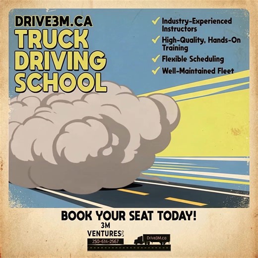 PRINCE GEORGE’S TOP CHOICE FOR CLASS 1 MELT TRAINING Big rigs. Open roads. Real instructors who’ve been there, hauled that. At 3M Ventures, we don’t do cookie-cutter training. We do real-world scenarios, industry-seasoned pros, and hands-on experience that actually prepares you for the job. If you’re chasing a career change or just tired of watching trucks roll by without you in the driver’s seat — this is your moment. 📍 Prince George, BC 📞 250 614 7867 🖥️ Drive3M.ca Sign up now. Your future’