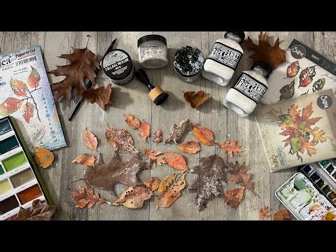 Frosted Leaves - Tim Holtz glitter with stamps, diecuts and real leaves