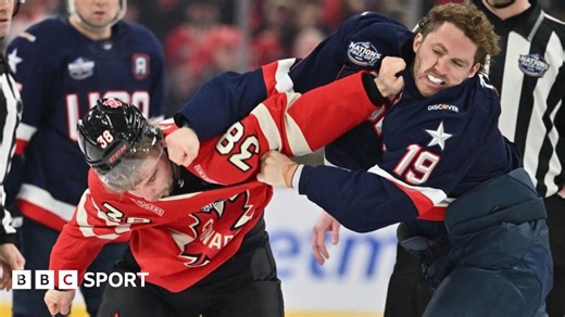 USA v Canada ice hockey fight: Three fights in first nine seconds before US go on to win