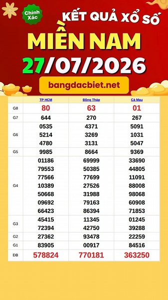 Southern Lottery Results for 07/27/2026 - Southern Lottery - Monday Southern Lottery - xosomiennam