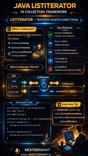 ListIterator In Java✨#Java #JavaDeveloper #Programming #LearnJava #CodingShorts #program