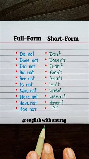 English With Anurag on Instagram: "Full-Form v/s Short-Form 👨‍🏫🔥 . . #english #grammar #education #learning"