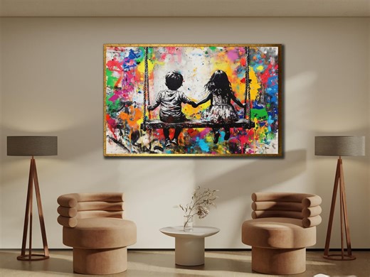 Banksy Kids on a Swing Grafitti Street Artwork:love Wall Art, Ready to Hang - Etsy