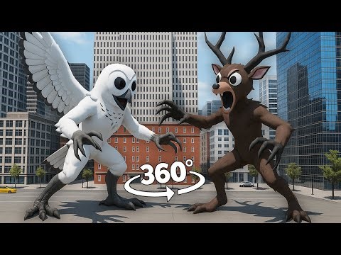 99 Night Deer vs The Owl Epic City Battle | 360° VR 8K