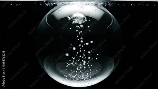 Clear sphere of bubbles rising in dark water