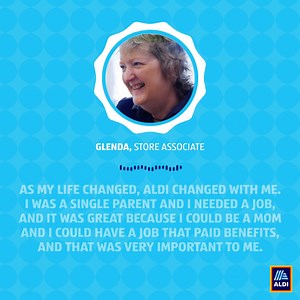 12K views · 32 reactions | For Store Associate, Glenda, work/life balance & a flexible schedule were important for her to succeed at ALDI.  We give our people what they need to succeed because our employees are the heart of who we are as an organization.  Discover store opportunities & more ▶️ https://bit.ly/3bXlVqc | ALDI USA Careers | Facebook