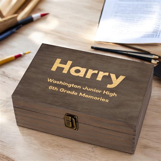 Personalized School Memory Box – Engraved Wooden Keepsake Box for Kids Artwork, Certificates, Medals, Yearly School or Graduation Memories - Etsy