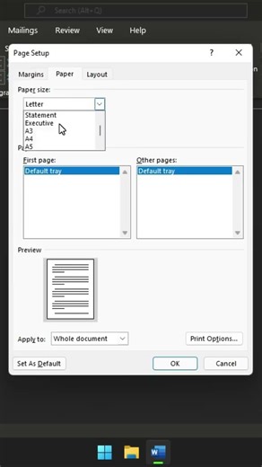 How to set paper size in Microsoft Word