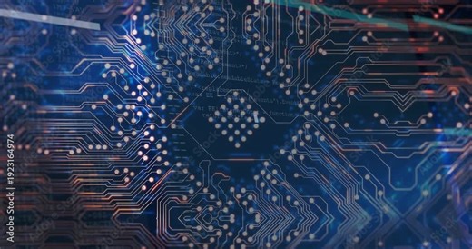 Diamond pad array and copper traces responding to light sweep, pulsing nodes revealing code overlay