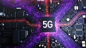 5G communication medium . computer hardware style city. animation on the theme of technology application in big cities