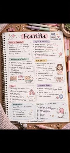 Penicillin | Aesthetic Handwritten Nursing Notes 💊✨ | Types, MOA, Uses & Side Effects