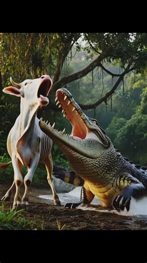Rescue a weak cow from an crocodile 🐊#cow #weakanimals #crocodile #alligator #ai