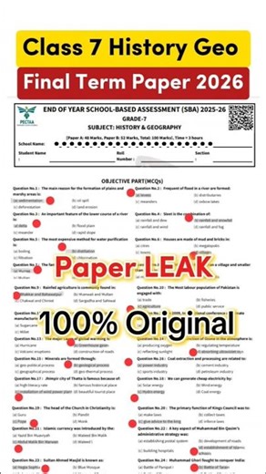 7th Class History Geography paper final term 2026 SBA Class 7 history Geo paper final term 2026