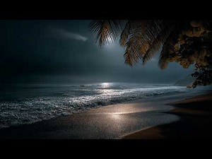 Dark Beach at Night — Calm Ocean Waves with Light Rain for Deep Sleep (No Music • 8 Hours)