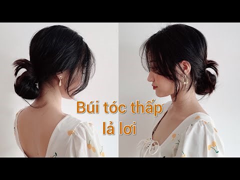 Cách búi tóc thấp cùng tóc mái bay | Low bun with side bangs | Búi tóc thấp lỏng lả lơi Hàn Quốc