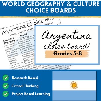 Argentina Country Study Choice Board |5th-8th Grade Geography Research Project