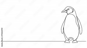 animated continuous single line drawing of penguin, line art animation