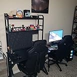 47in Gaming Desk with Bookshelf Combo, Computer Desk with Pegboard, Large Writing Table with Desktop Shelves, Ample Leg Room, for Home Office (Black, 47in)