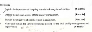 destion sixExplain the importance of sampling in statistical a... | Filo