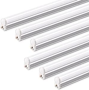 Barrina T5 LED Ceiling Light Fixtures, 2FT, 5000K (Daylight White), 1100LM, 10W, Corded Electric with Built-in ON/Off Switch, Linkable LED Shop Lights for Garage, Workshop, ETL Listed, 6 Packs