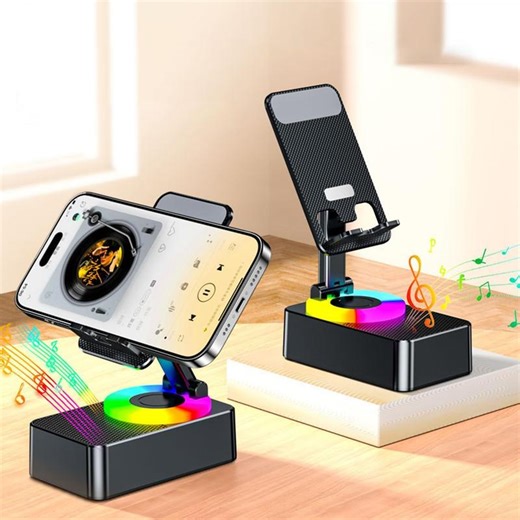 Wireless Bluetooth Speaker with Phone Stand, HD Surround Sound, Wireless Speaker with Adjustable & Foldable Phone Holder, 6H playback time