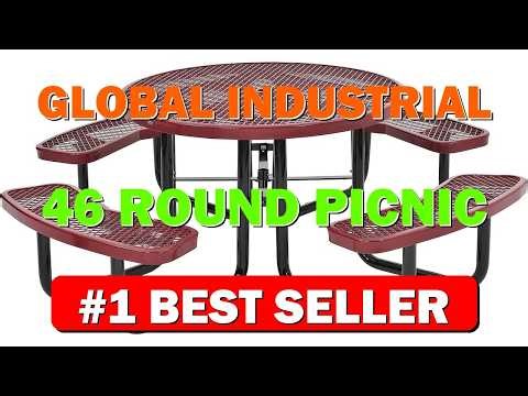Global Industrial 46" Round Picnic Table, Expanded Metal, Red Thermoplastic Coating, At - B06XB9VQN3