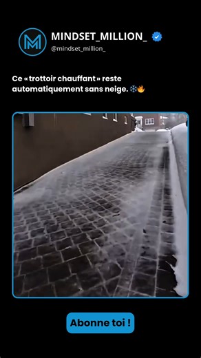 INFOS | SUCCÈS | BUSINESS on Instagram: "UN TROTTOIR QUI FOND LA NEIGE SEUL Certaines villes installent des voies de marche chauffées qui restent automatiquement sans neige. Au lieu d'attendre les charrues ou les camions de sel... le trottoir fait le travail lui-même. Voici comment ça marche : Des tuyaux de chauffage ou des bobines électriques sont construits sous la surface. Les capteurs détectent la température et l'humidité. Et le système réchauffe le trottoir juste assez pour empêcher la for