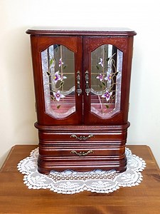 Vintage Standing Wooden Jewelry Box With Two Opening Doors and Two Drawers | Antique Jewelry Storage - Etsy