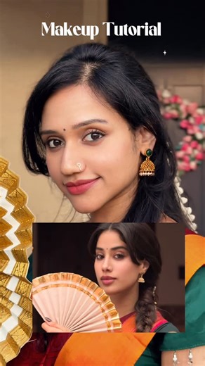 NISHA MENON on Instagram: "A quick and easy make up tutorial inspired by Jhaanvi Kapoor from the movie #ParamSundari Hope they release the full song soon Products used : 1. @vasanticosmetics - color corrector 2. @versed skin tint shade 6O 3. @milanicosmetics powder 4. @lotus_herbals kajal 5. @benefitcosmetics Bad Girl Mascara 6. Benetint 7. @charlottetilbury contour palette 8. @saiebeauty lipstick shade “Dada” #makeuptutorial #indianmakeup #paramsundari❤️ #jhaanvikapoor #easymakeuplook #makeupby