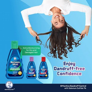 With Selenium Sulfide 1%, Selsun Blue Pro Extra Moisturizing is good for dry scalp and targets white flakes to stop the root cause of dandruff. Use it regularly to keep your hair moisturized and dandruff-free to have #HeadOverHeelsConfidence | Selsun Blue Philippines