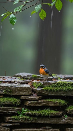 Watch the bird blink and tilt its head while tiny droplets land on moss and stone. Overhead leaves sway gently, adding a calm rhythm to the scene. #wildlife #birds #nature #natgeowild #birdsounds #natgeoindia | Amazing Things in Rural Areas