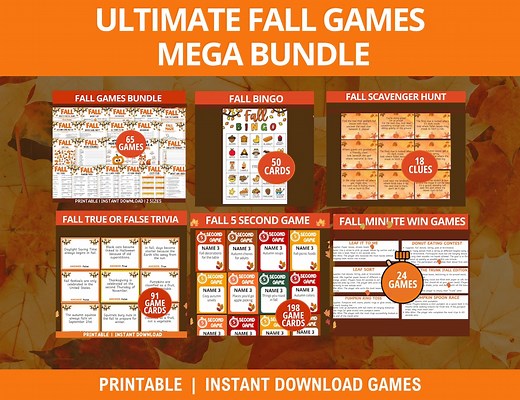 Fall Games Bundle Printable Fall Party Games for Adults Kids, Thanksgiving Fall Activities: Bingo Trivia Festive Family Games, Group Games - Etsy
