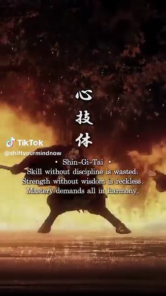 Mental clarity, technical excellence, and physical readiness—all working together as one disciplined whole. (Shin)-Mind/Spirit! Your mental strength, focus, determination, and emotional control. (Gi) - Technique/Skill: The technical ability,knowledge, and mastery of the craft itself. (Tai) - Body/Physical: Your physical condition, endurance, strength, and health. True mastery comes when mind, technique, and body are in harmony. If one is lacking, the whole system is unbalanced. You can't rely on