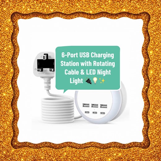 6-Port USB Charging Station with Rotating Cable & LED Night Light 🔌💡✨ This is a compact 6-port USB charging station with rotating power cord and built-in LED night light for everyday charging. A tidy all-in-one charging hub that keeps cables organised while powering multiple devices at once. #tiktokmademebuyit #dealdrops #tiktokshopuk #usbchargingstation #nightlightcharger