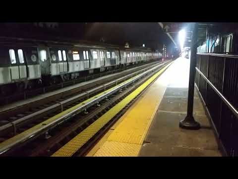 (Late night) R160A J train arrivng and departing Marcy Avenue
