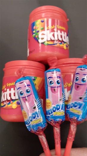 Three melody Chupa Chups Pops with red Skittles candy #candy #satisfying #shorts